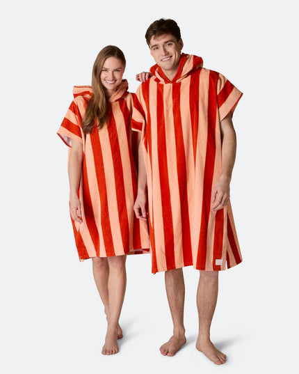 Striped Red Towel Poncho for Adults | Chic Summer Must-Have