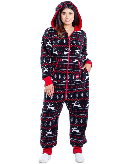 Women's Black and Red Fair Isle Plus Size Jumpsuit