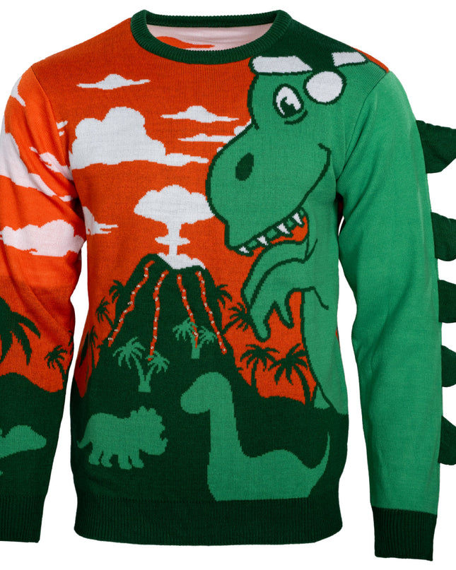 3D T-Rex Light Up Volcano Sweater