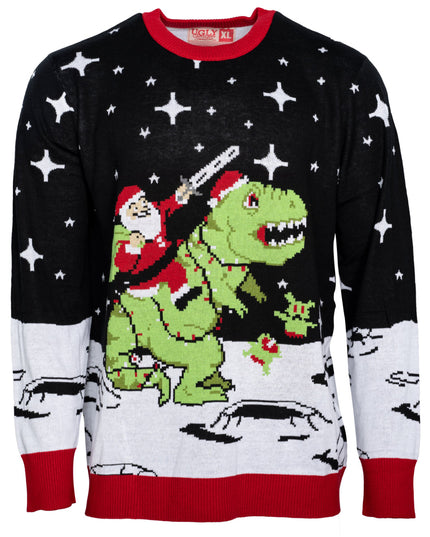 Santa Riding T-Rex Ugly Christmas Sweater
