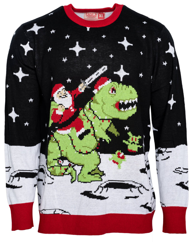 Santa Riding T-Rex Ugly Christmas Sweater