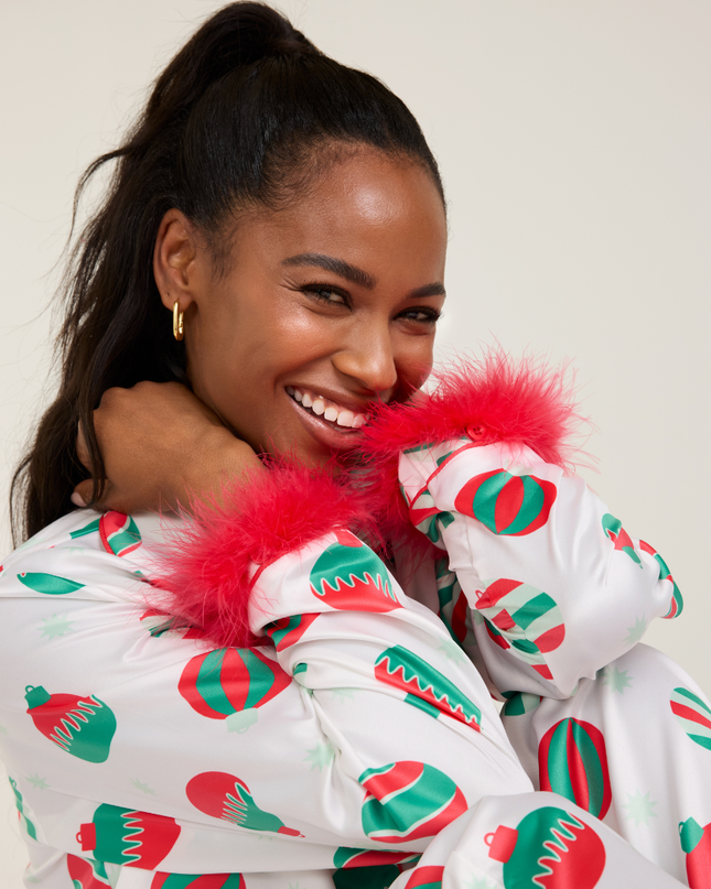 Women's Elegant Ornaments Satin Feather Pajama Set