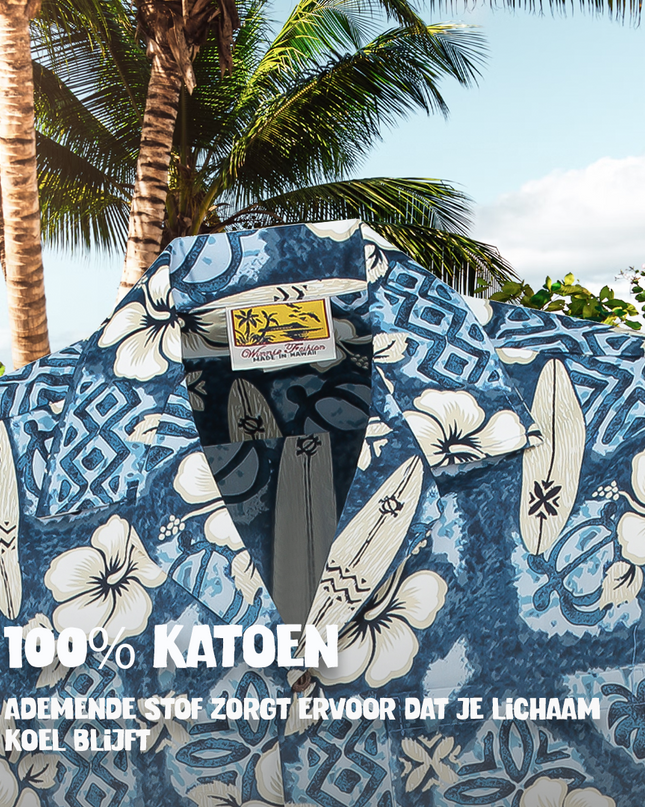Hibiscus Surfboards Blue Hawaiian Shirt