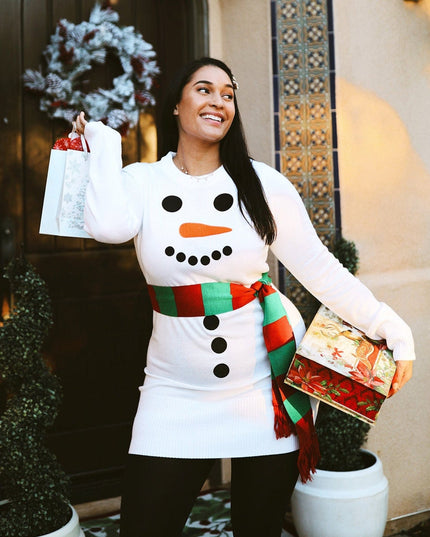 Women's Snowman Scarf Plus Size Sweater Dress