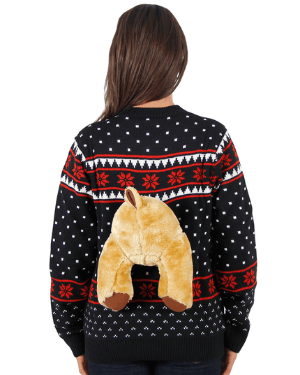 Women's Black 3D Moose Ugly Christmas Sweater