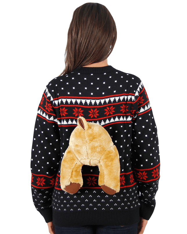 Women's Black 3D Moose Ugly Christmas Sweater