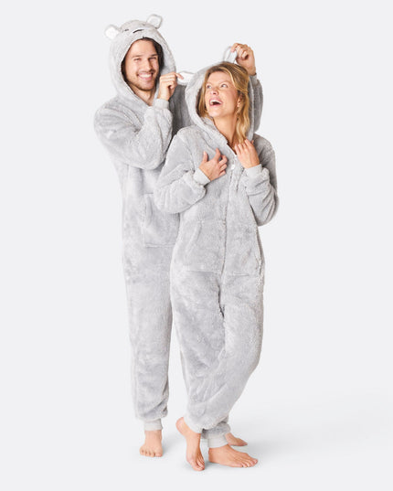 Women's Grey Teddy Bear Onesie for Cozy Seasonal Use
