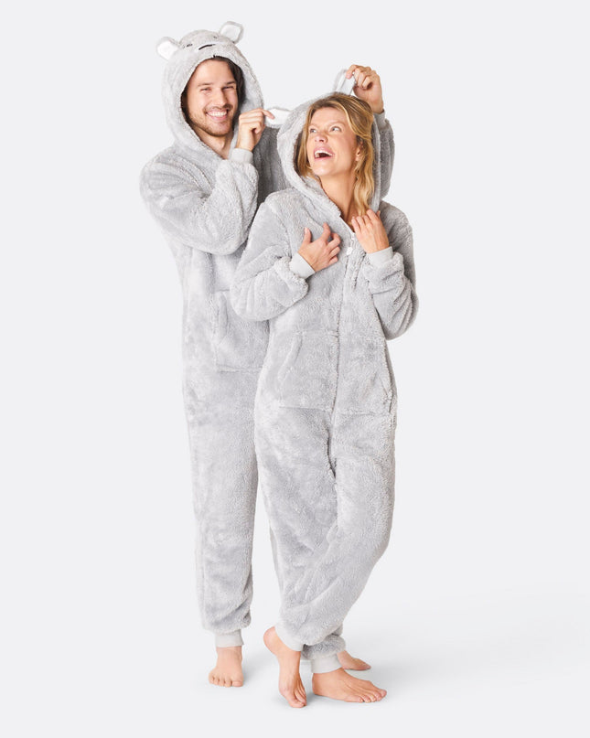 Women's Grey Teddy Bear Onesie for Cozy Seasonal Use