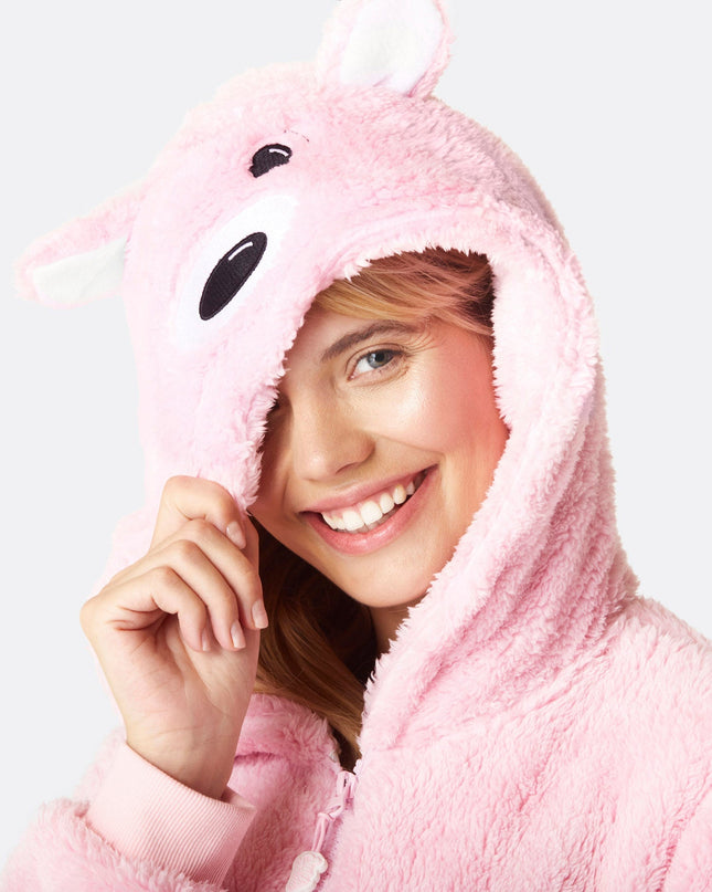 Women's Pink Teddy Bear Onesie for All-Year Comfort