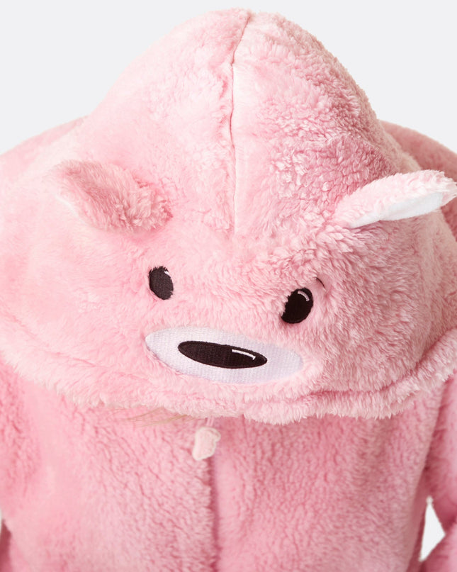 Women's Pink Teddy Bear Onesie for All-Year Comfort