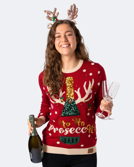 Women's Prosecco Christmas Sweater with Lights for Fun