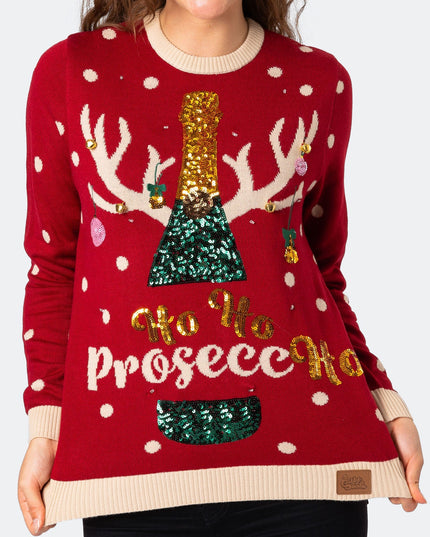 Women's Prosecco Christmas Sweater with Lights for Fun