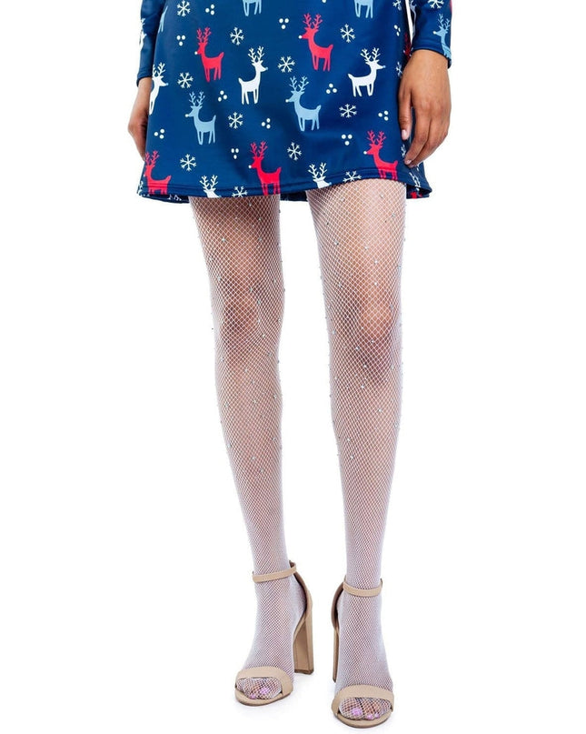 Women's White Rhinestone Fishnet Tights