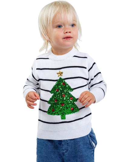 Baby / Toddler White Striped Tree Sweater