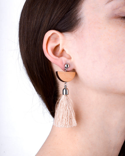 Fringed Wooden Tassel Earrings