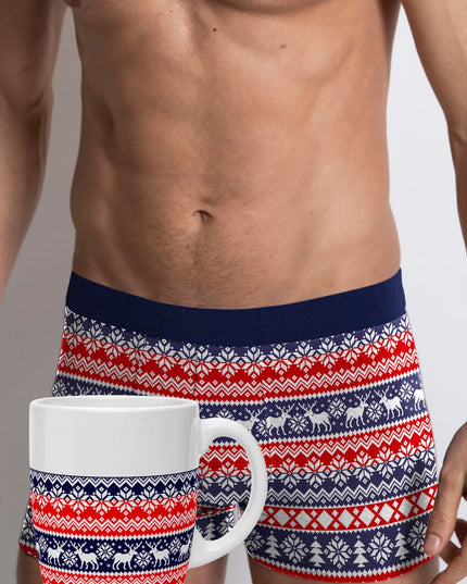 Men's Blue and Red Christmas Boxer Shorts with Reindeer