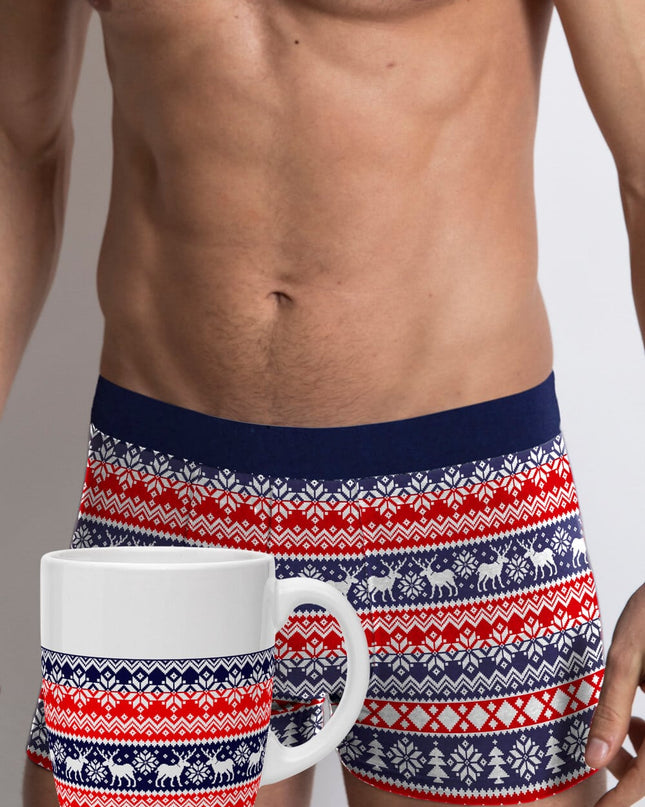 Men's Blue and Red Christmas Boxer Shorts with Reindeer