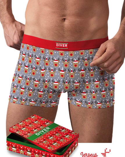 Christmas Boxers for Men with Reindeer and Music Box
