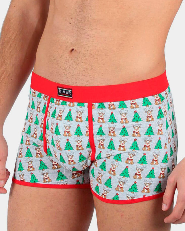 Christmas Boxers for Men with Reindeer and Christmas Trees