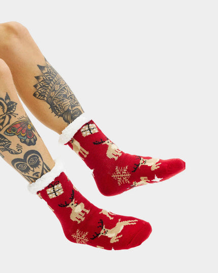 Non-Slip Reindeer and Gifts Christmas Slipper Socks