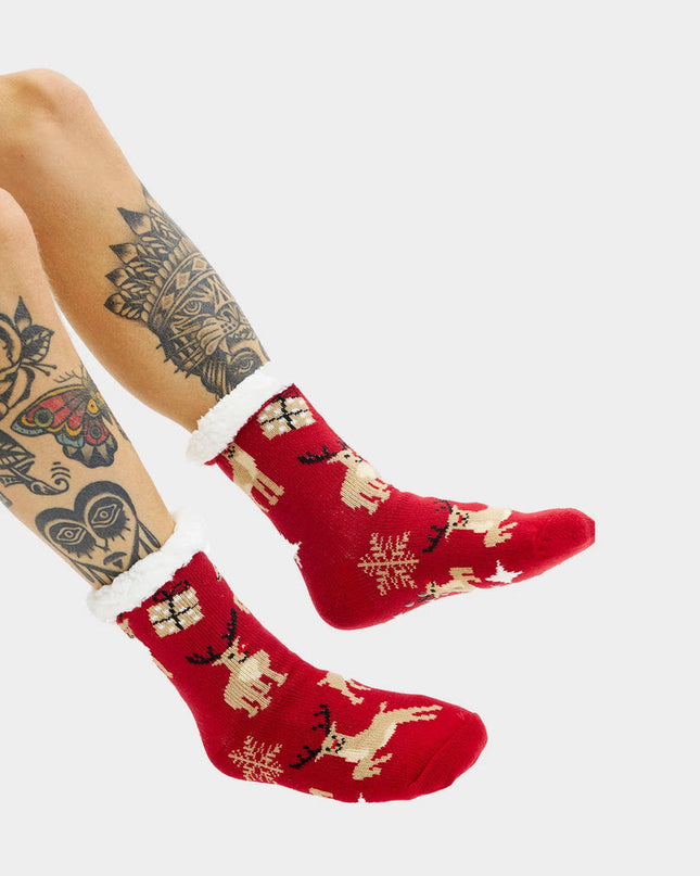 Non-Slip Reindeer and Gifts Christmas Slipper Socks