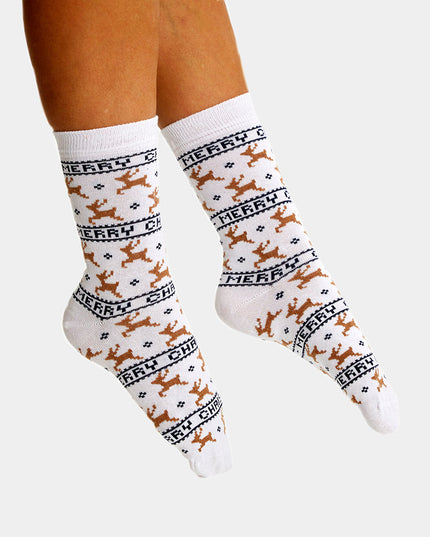 Unisex Chic White Socks with Reindeer