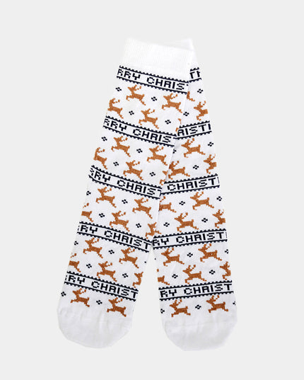 Unisex Chic White Socks with Reindeer