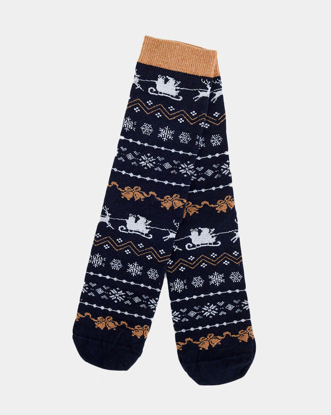 Unisex Blue Socks with Reindeer and Snow