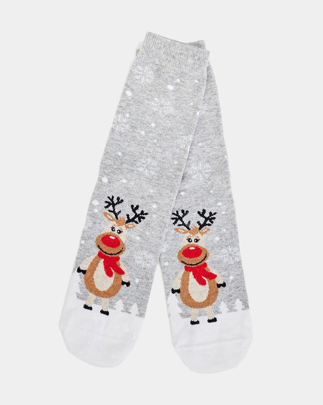 Unisex Gray Socks with Cute Reindeer
