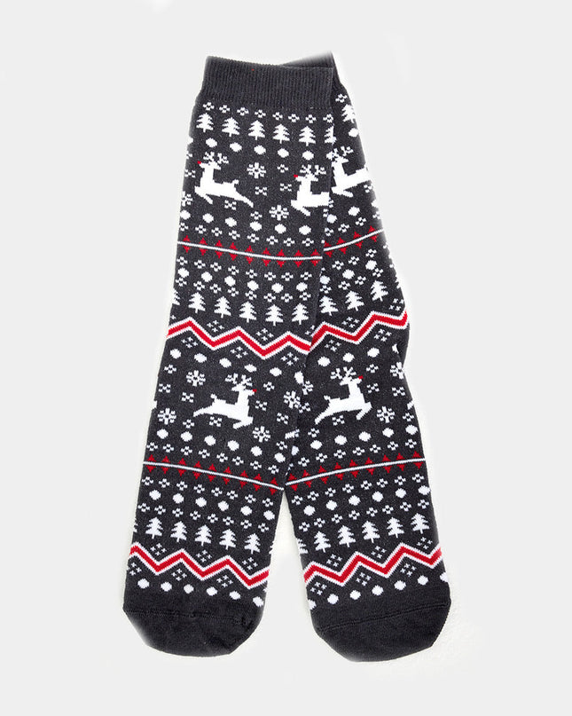 Unisex Gray Socks with Reindeer and Trees
