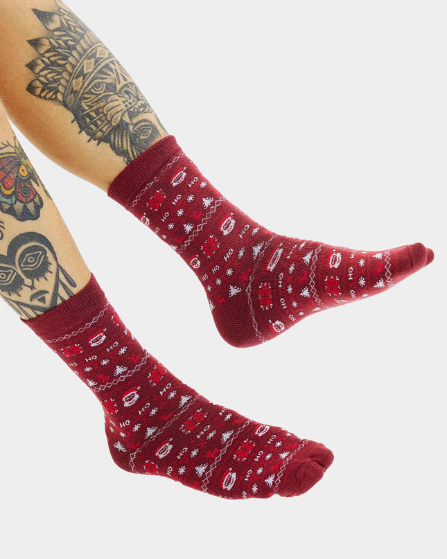 Unisex Red Christmas Socks with Santa and Reindeer