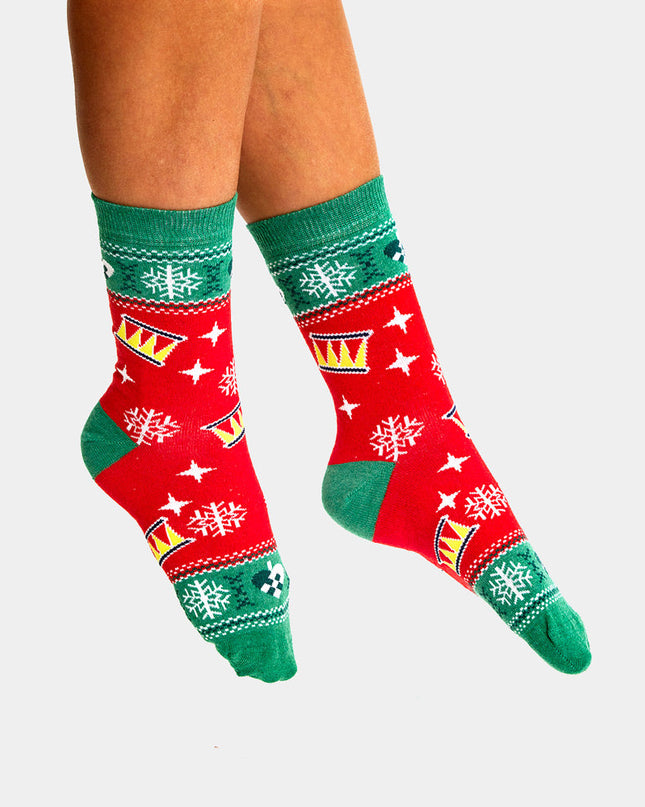 Unisex Red and Green Christmas Tree Socks