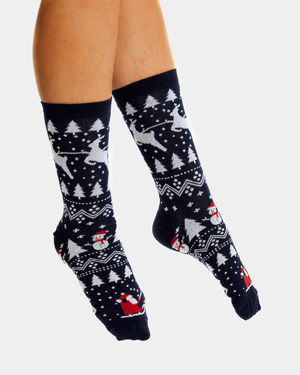 Unisex Christmas Socks with Trees, Snowmen, and Santa