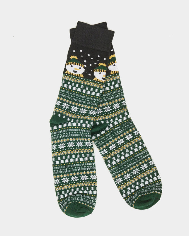 Unisex Green Socks with Snowman