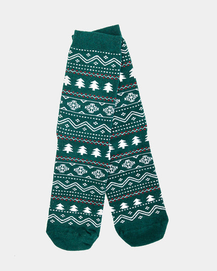Unisex Green Socks with Trees and Snow