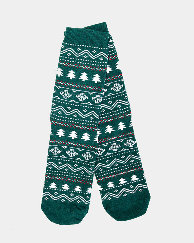 Unisex Green Socks with Trees and Snow