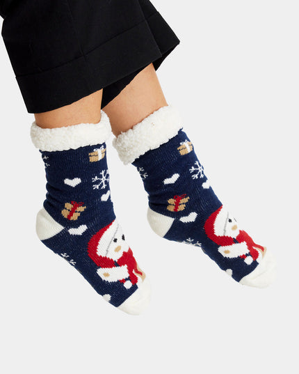 Blue Christmas Slipper Socks with Polar Bear