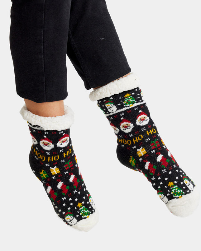 Christmas Santa Slipper Socks with Gifts and Snowmen