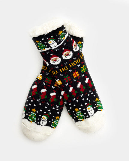 Christmas Santa Slipper Socks with Gifts and Snowmen