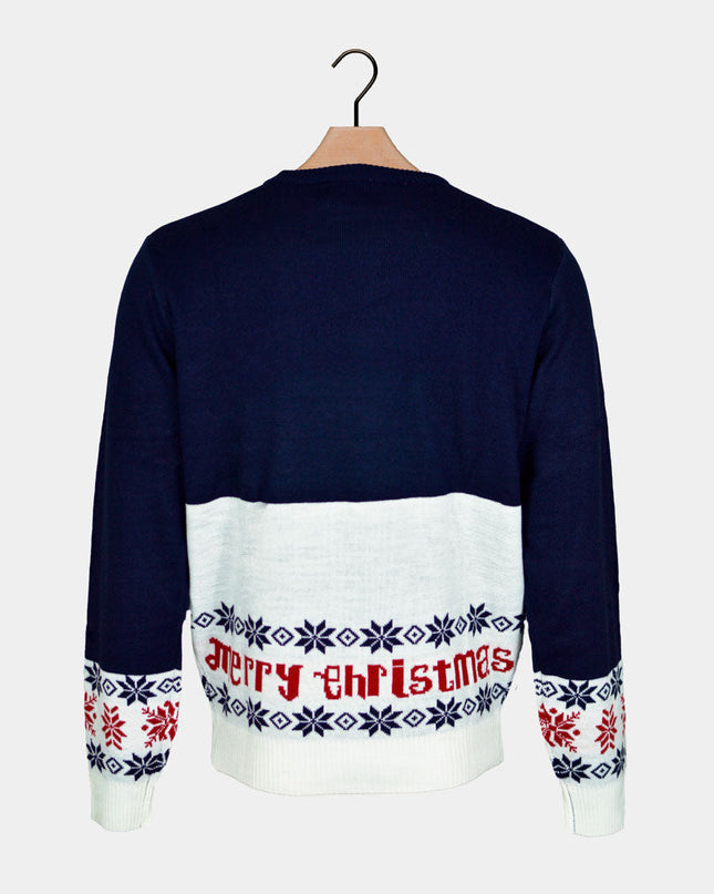 Organic Blue Christmas Sweater for Couples - Santa and Rudolph