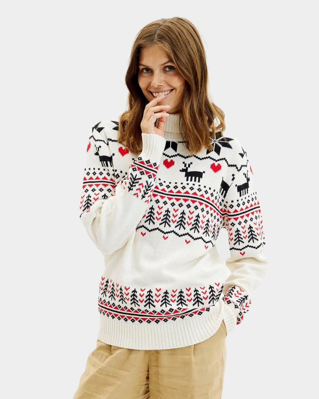 Women's Chic Beige Turtleneck Christmas Sweater