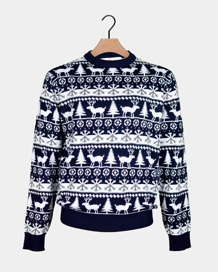Striped Couples Christmas Sweater with Reindeer and Trees