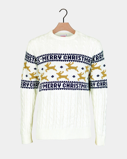 Chic White Couples Christmas Sweater - Organic Cotton Reindeer