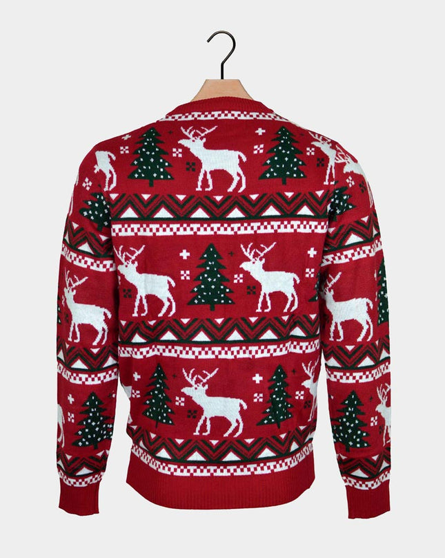 Red Couple Christmas Sweater with Christmas Trees and Reindeer