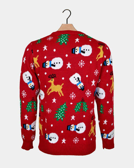 Red Couples Christmas Sweater with Snowman - Holiday Togetherness
