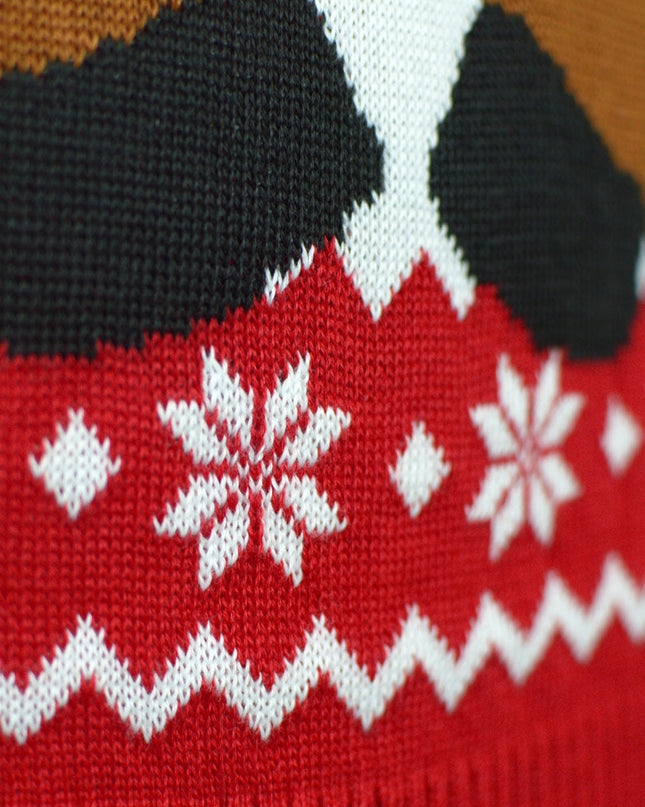 Red Couples Christmas Sweater - Rudolph Scarf Design