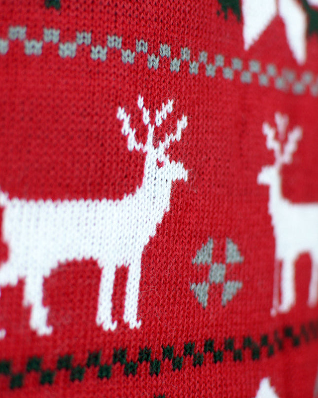 Red Couple Christmas Sweater with Reindeer and Trees