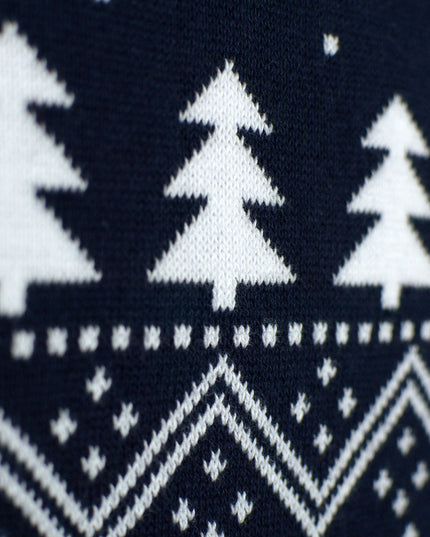 Blue Christmas Sweater for Men with Trees and Snowmen