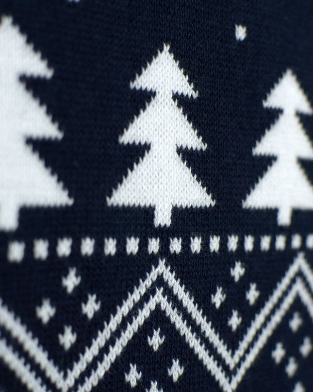 Blue Christmas Sweater for Men with Trees and Snowmen