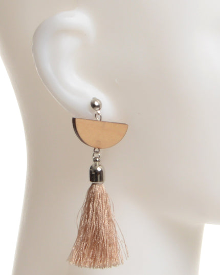 Fringed Wooden Tassel Earrings